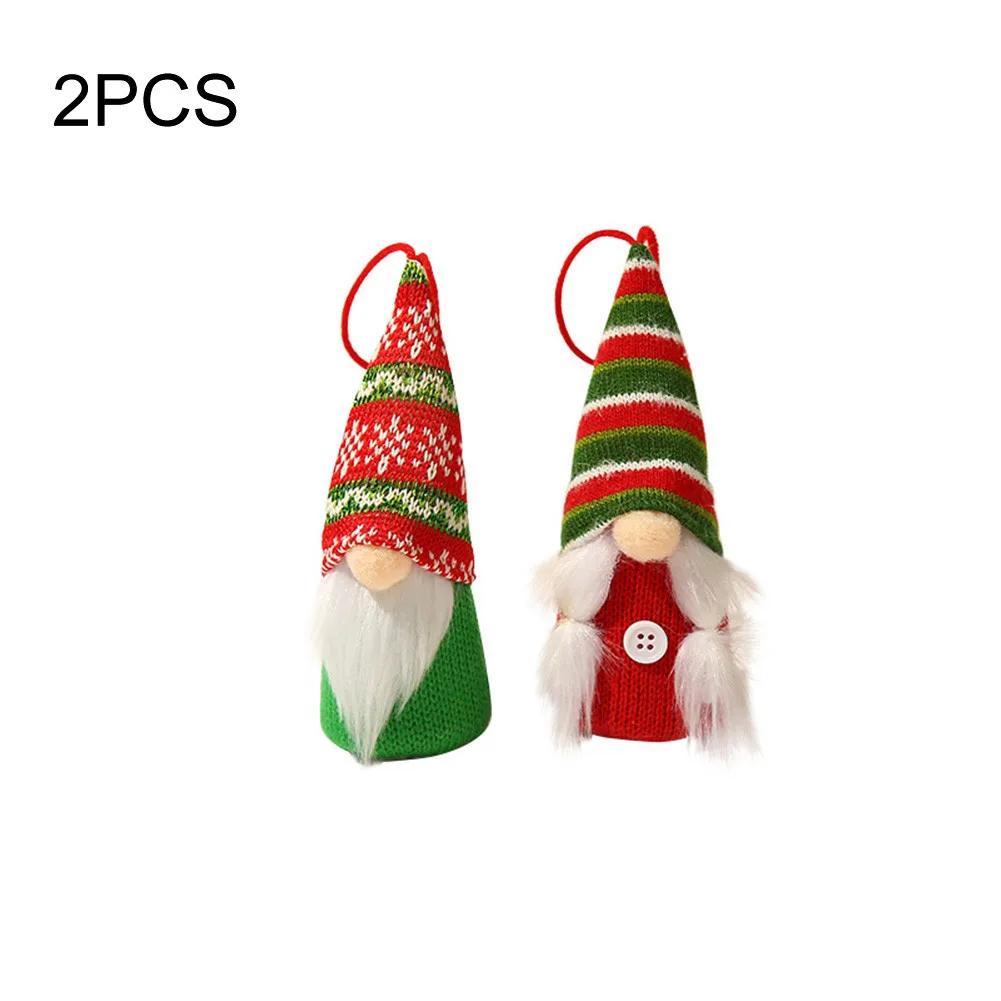 

2pcs Christmas Products With Lights And Luminous Knitted Faceless Old Man Doll Long Beard Doll Christmas Tree Pendant Decoration