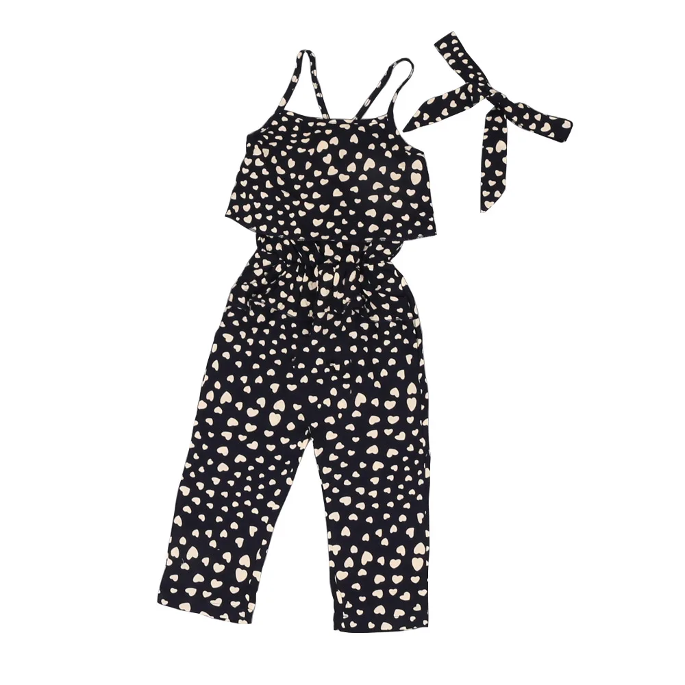 

Children's wear 2020 Summer thin jumpsuit for European and American girls with love sling jumpsuit New 2020 baby clothesgirls