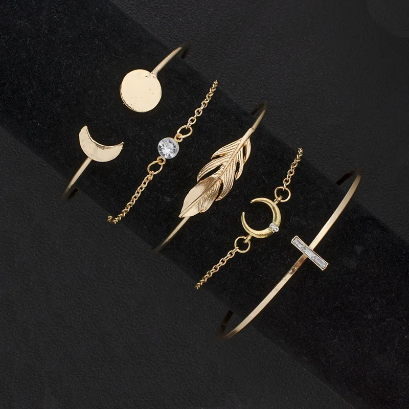 5 шт./компл. простой браслет с перьями солнцем луной Женские Геометрические