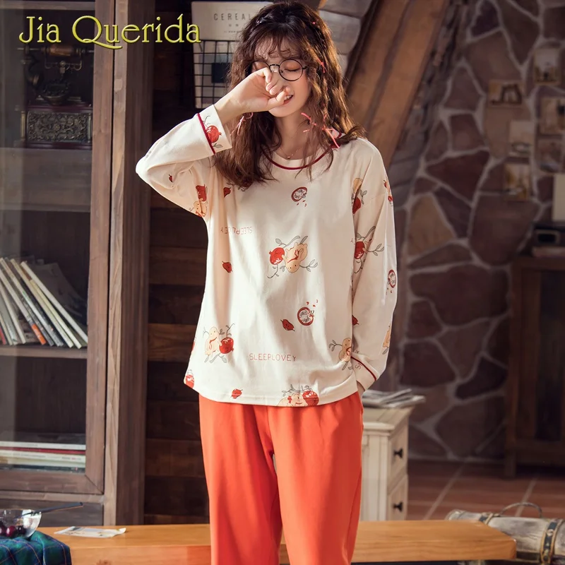 Пижамный комплект для женщин домашняя одежда пижама из хлопка с принтом кролика