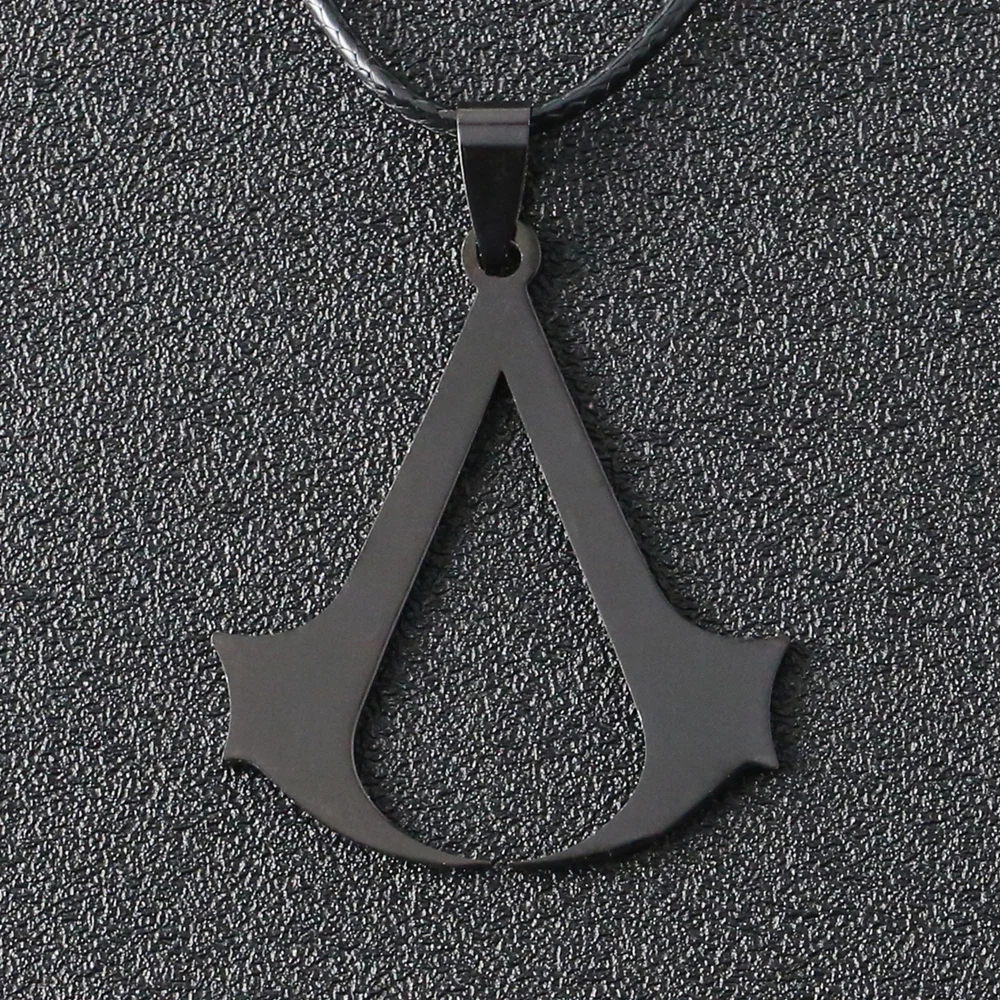 Assassins Creed ожерелье игра Altair Ezio Connor Desmond кожаный веревочный браслет с подвеской ювелирные изделия из нержавеющей стали для мужчин и женщин - Окраска металла: С черным покрытием, нанесенным краскопультом
