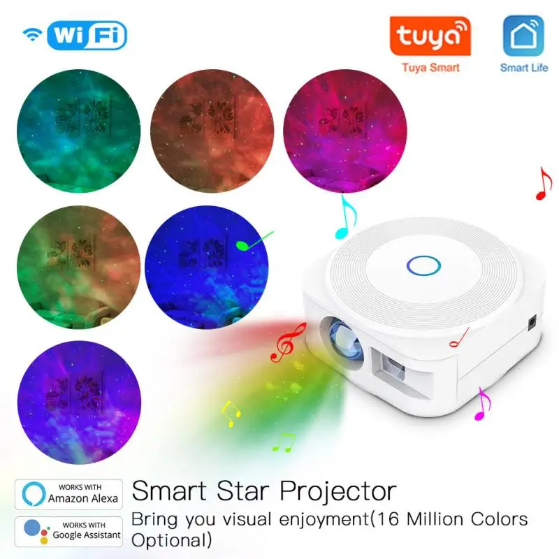 

Проектор Tuya Galaxy с изображением звездного неба, светодиодный ночник с Wi-Fi, размахивающая водой, яркая атмосферная лампа в виде облака для спа...