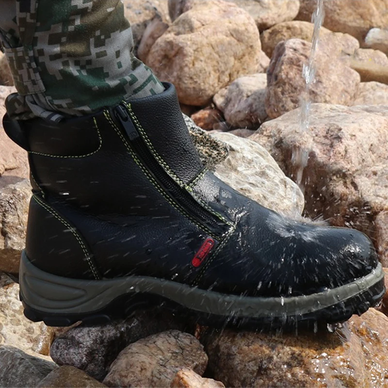 Кожаные рабочие ботинки безопасная обувь со стальным носком плюшевые теплые