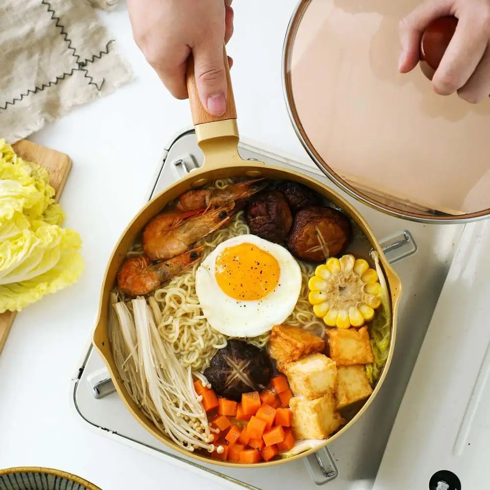 20 см Алюминий сплав молочный горшок с деревянной ручкой + Стекло крышками