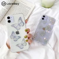 lovebay butterfly glitter leaves phone case for iphone 11 12 pro se 2020 x xr xs max 8 7 plus transparent star soft imd cover