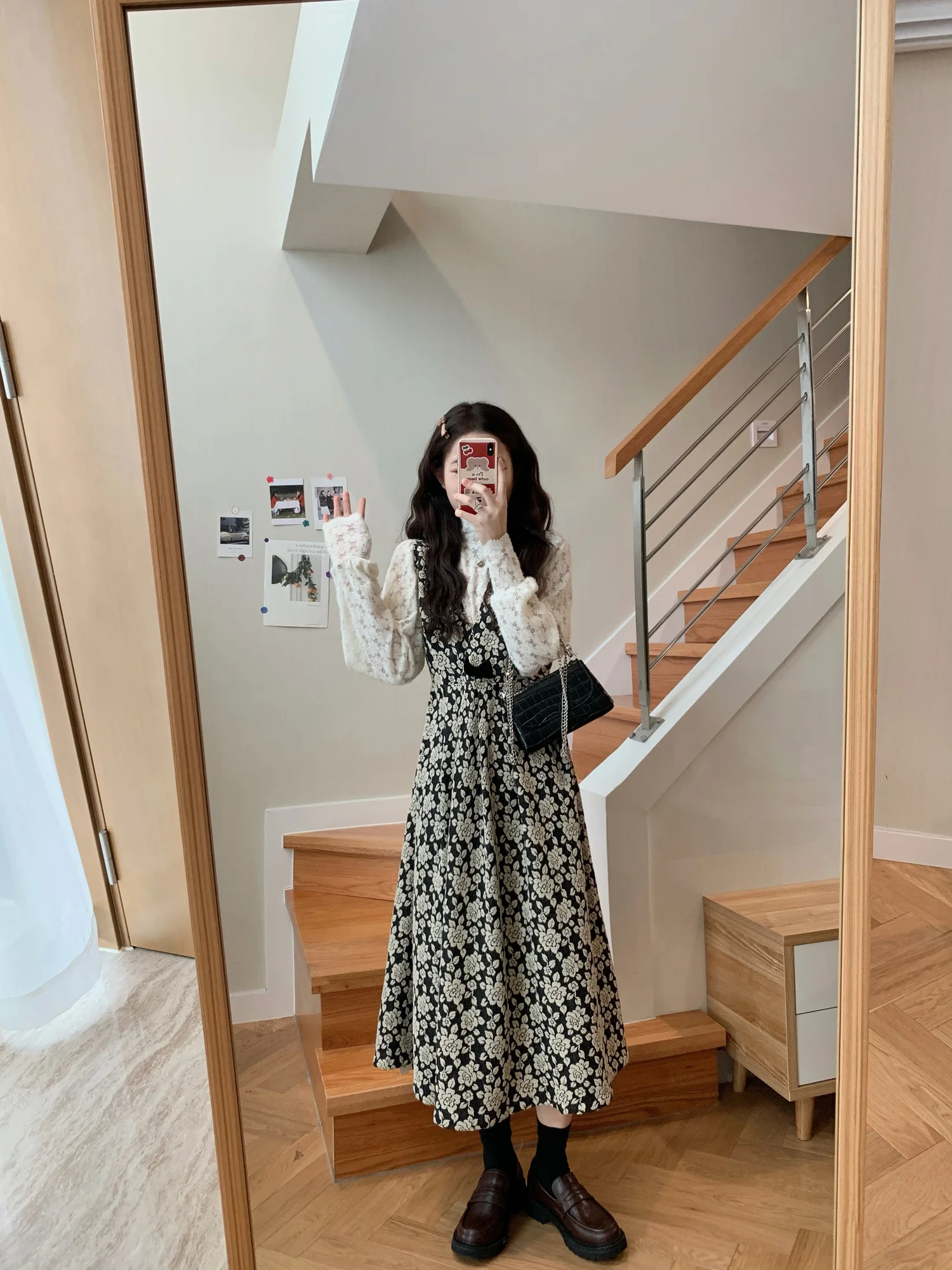 Корейское жаккардовое платье с завышенной талией платье-жилет бантом кружевная