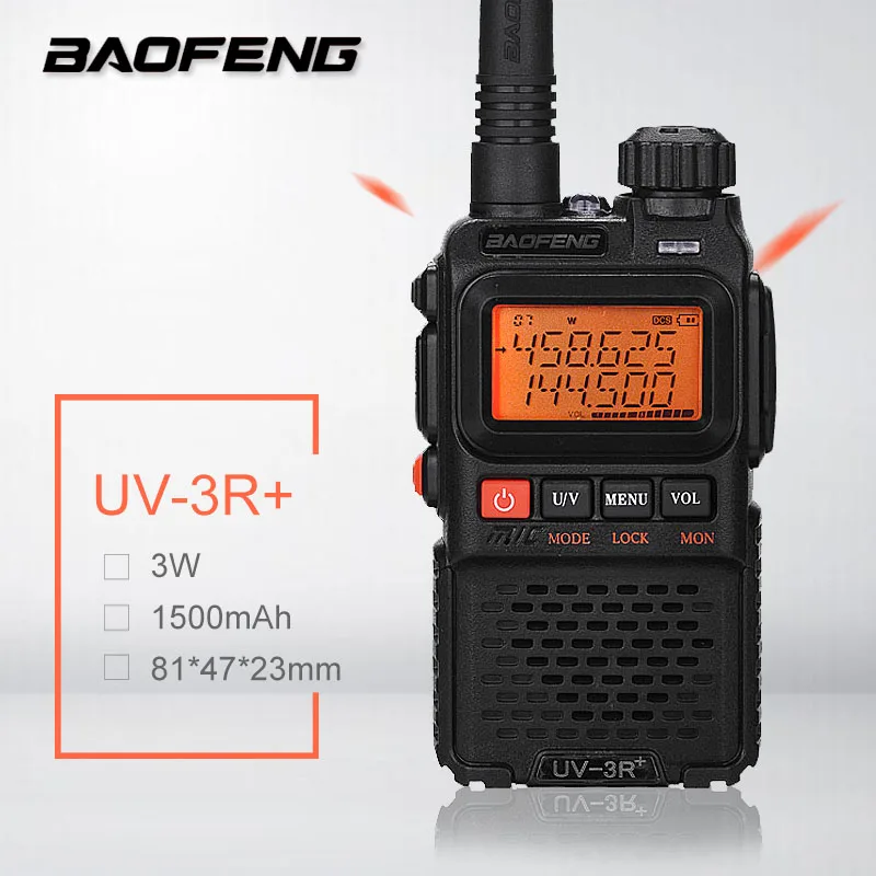 Baofeng UV-3R+ Plus Мини Портативная рация с зажимом, портативная UHF VHF двухсторонняя рация, радиоприемник PMR446, FM, радио Woki Toki, Япония