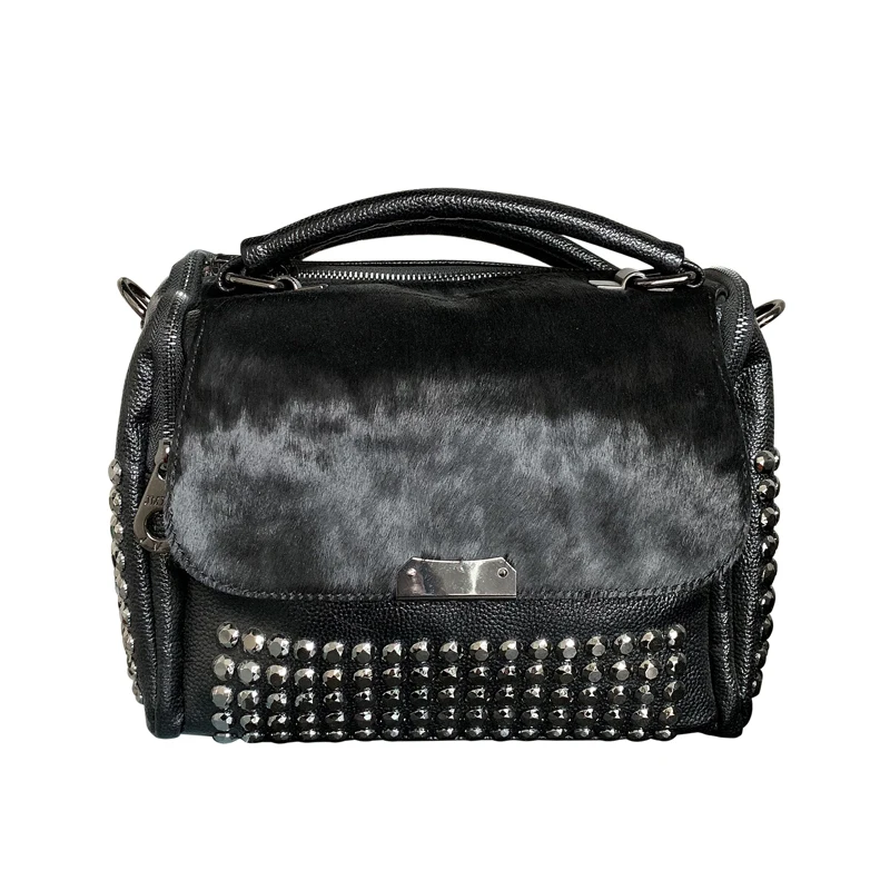 

Ita 2021 Brand Leather Women's Handbag Korean Style Rivet Ladies Hand Bags Rhinestone Top Handle Shoulder Bag Crossbody Pochette