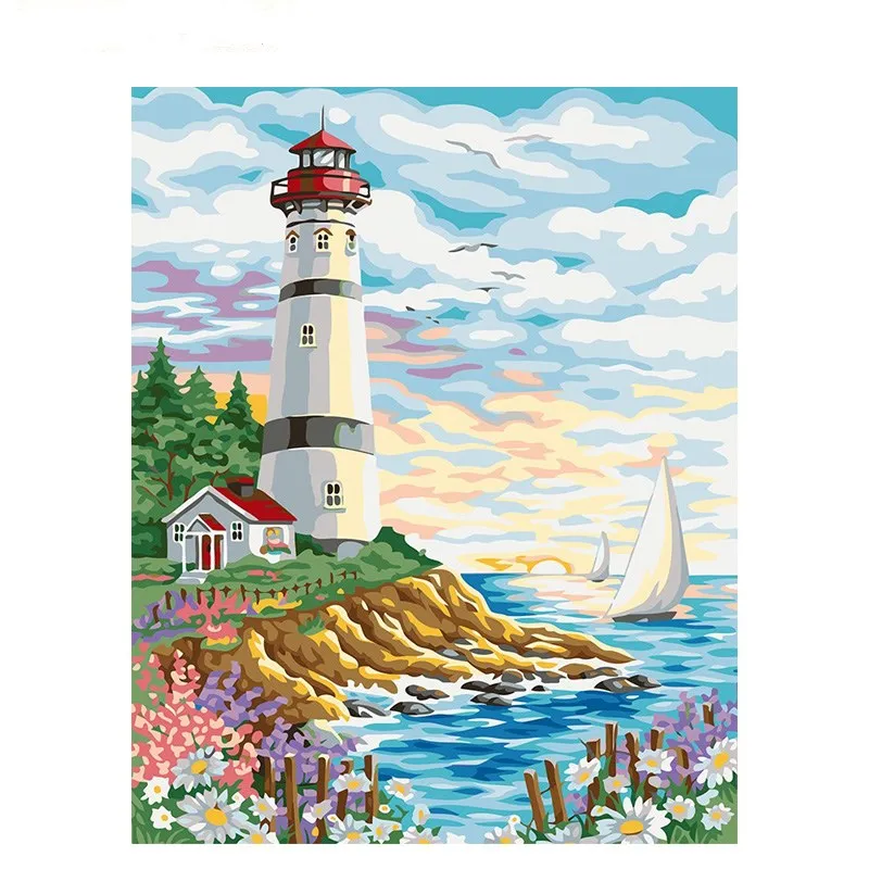 

Lighthouse Oil Painting Out By Number DIY Craft Kit For Adults On Canvas With Frame Handmade Picture Paint For Drawing Decor Art