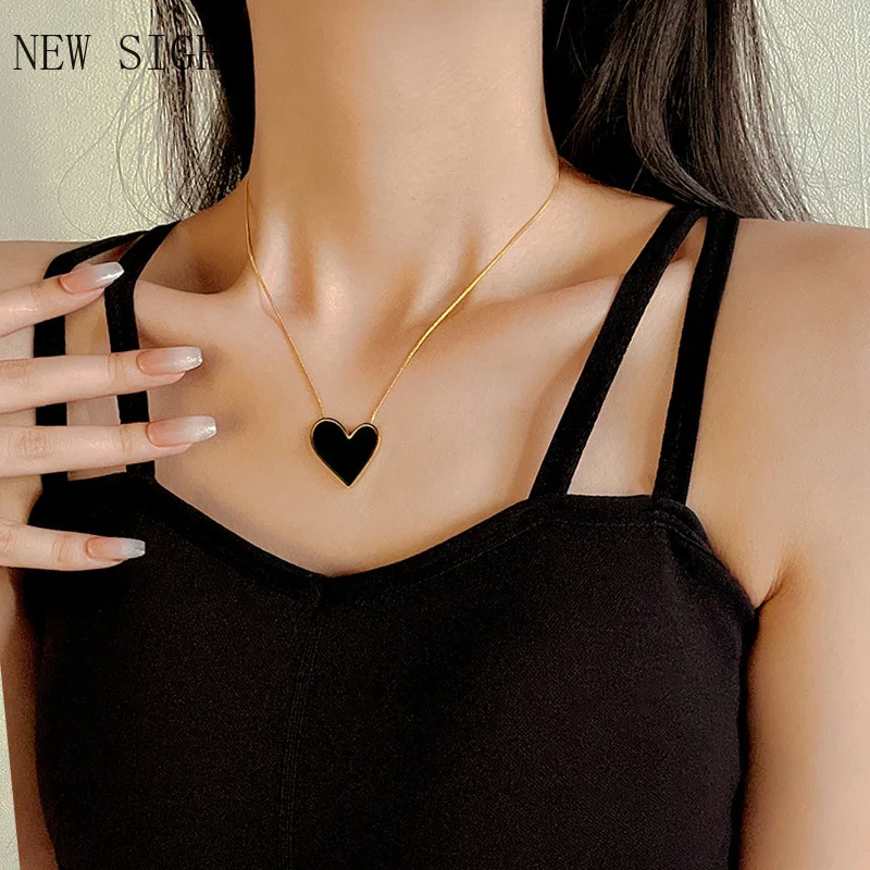 

Женское Ожерелье из нержавеющей стали New Sight Sexy Black Подвеска, сердце, персик Gold