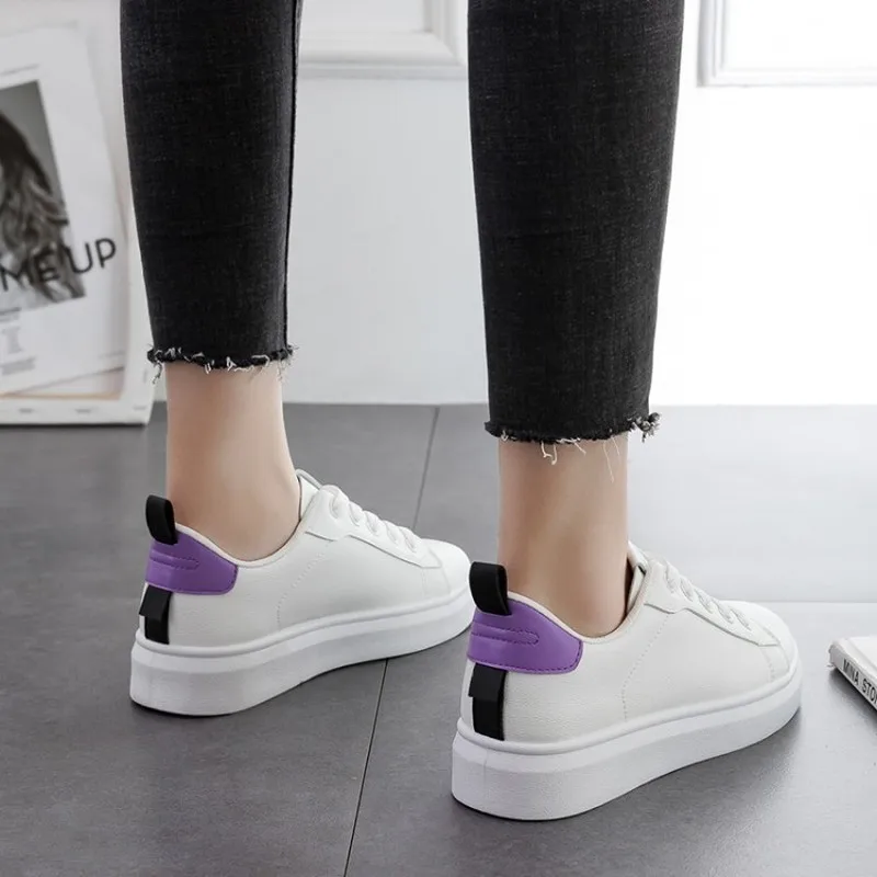 

Hot Sale Fashion Sneakers Women Flat Leather Canvas Low Top Lace Up Shoes Female Board Casual Wear-resisting Female Shoes K15-23