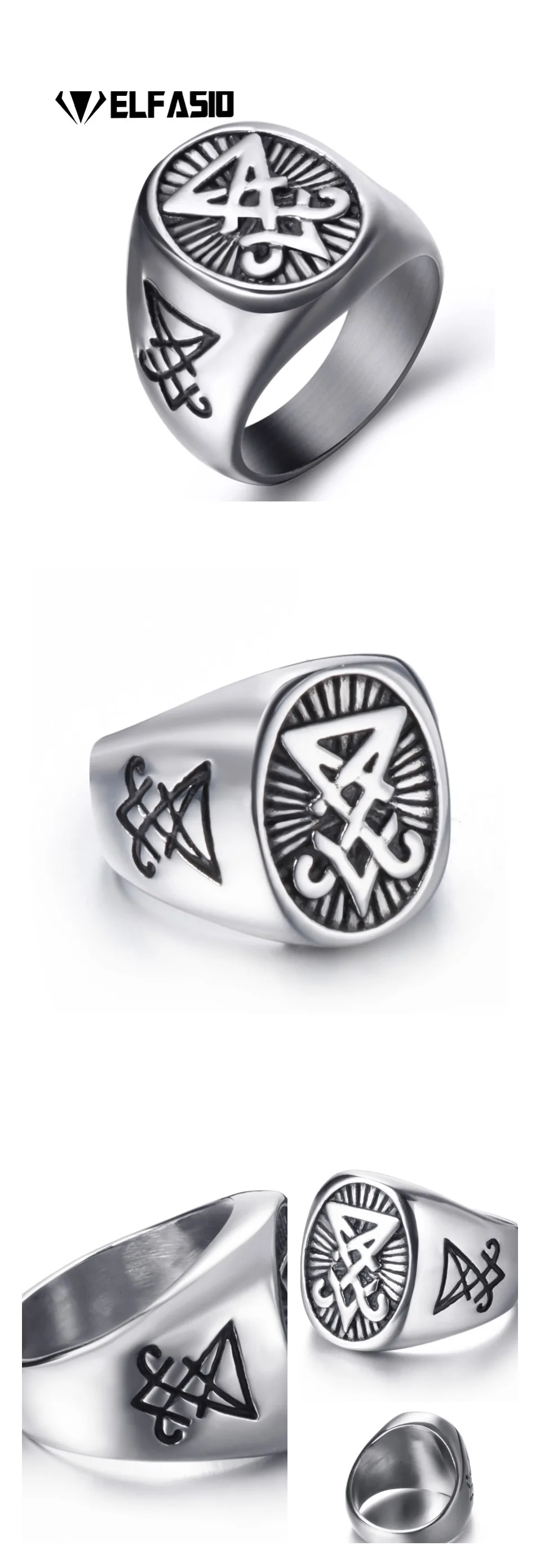Мужские Кольца из нержавейки sigil of Lucifer уплотнение сатаны символ Размеры, размеры на возраст 8, 9, 10, 11, 12, 13