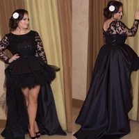 plus size prom dresses high low long sleeves puffy illusion appliqued special occasion dresses evening gowns party dress 2020
