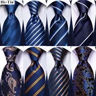 Hi-Tie Шелковый мужской свадебный галстук в полоску однотонный темно-синий Бизнес подарок галстук для мужчин качественный носовой платок запонки вечерние модные дизайнерские