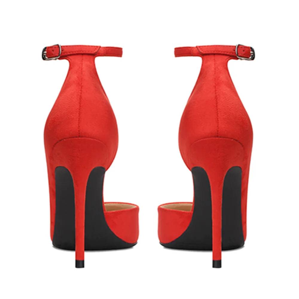 

Aiyoway Big Size Classics Flock Thin High Heel Pointed Toe Pumps Shoes Elegant Buckle Strap Wedding Party Female Footwear