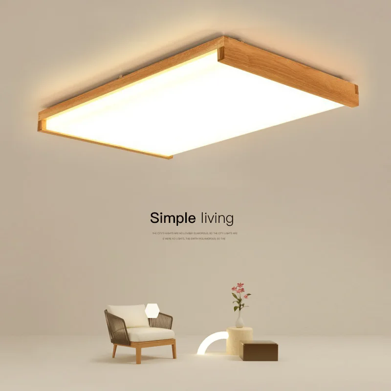 

Led ceiling light Dimmer with Ultra-thin 6cm wood mission lighting for living room bedroom flush mount home Decorative Lampshade