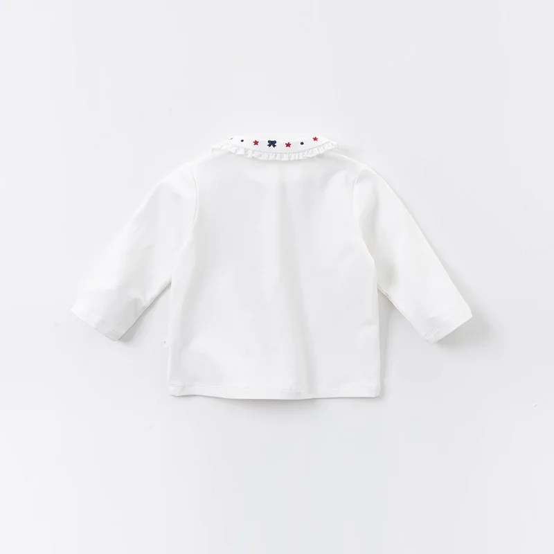 DB14915 dave bella/Осенняя Милая футболка с вышивкой и пуговицами для маленьких девочек