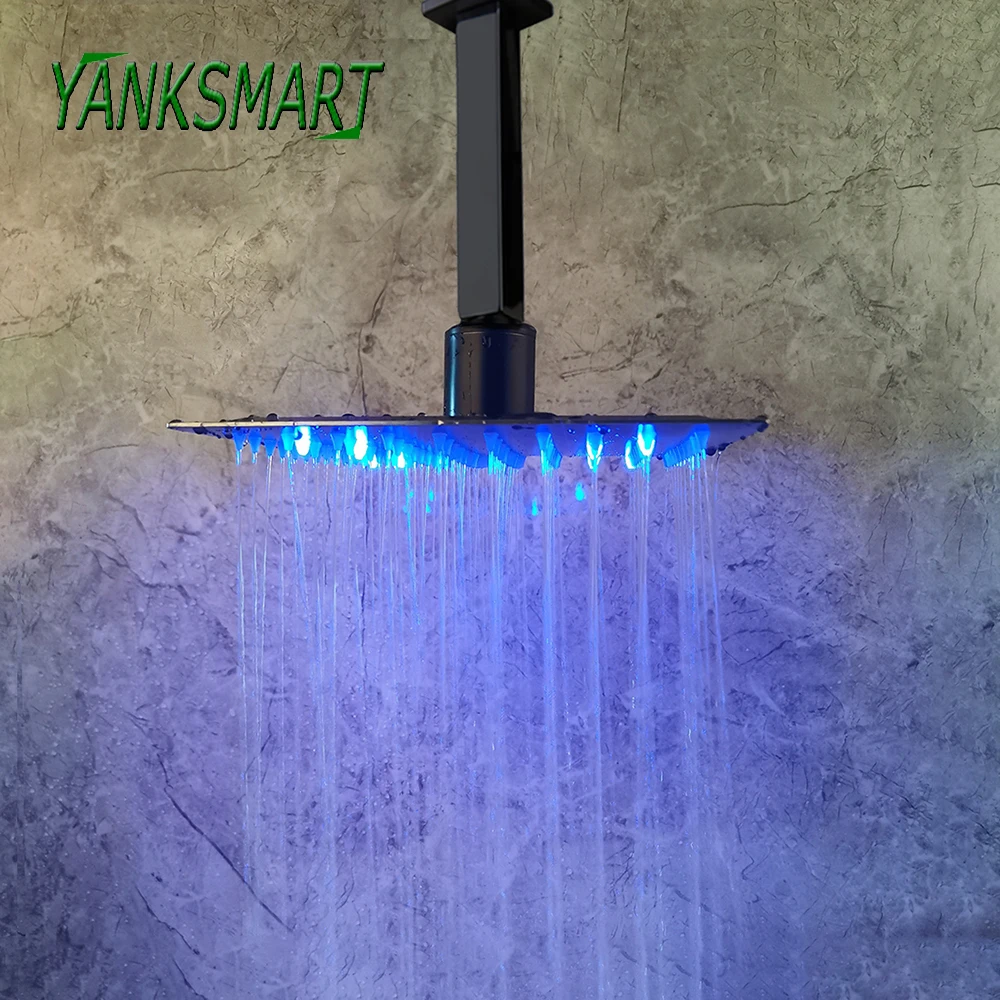 Насадка для душа YANKSMART с LED-светильник кой матовая черная 8/10/12/16 дюймов |