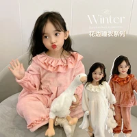 autumn winter flannel baby girl pajamas set two piece set velvet home clothes sleepwear toddler girl clothes ruffles 2 to 10 yrs