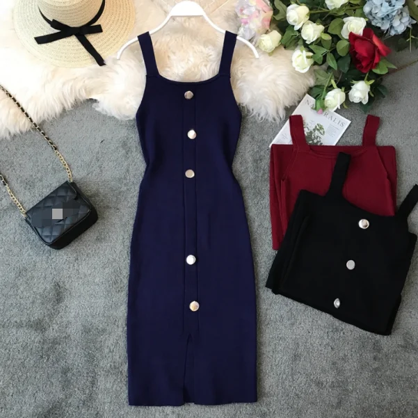 Летнее платье Для женщин однотонные Вязание хлопок с открытой спиной тонкий