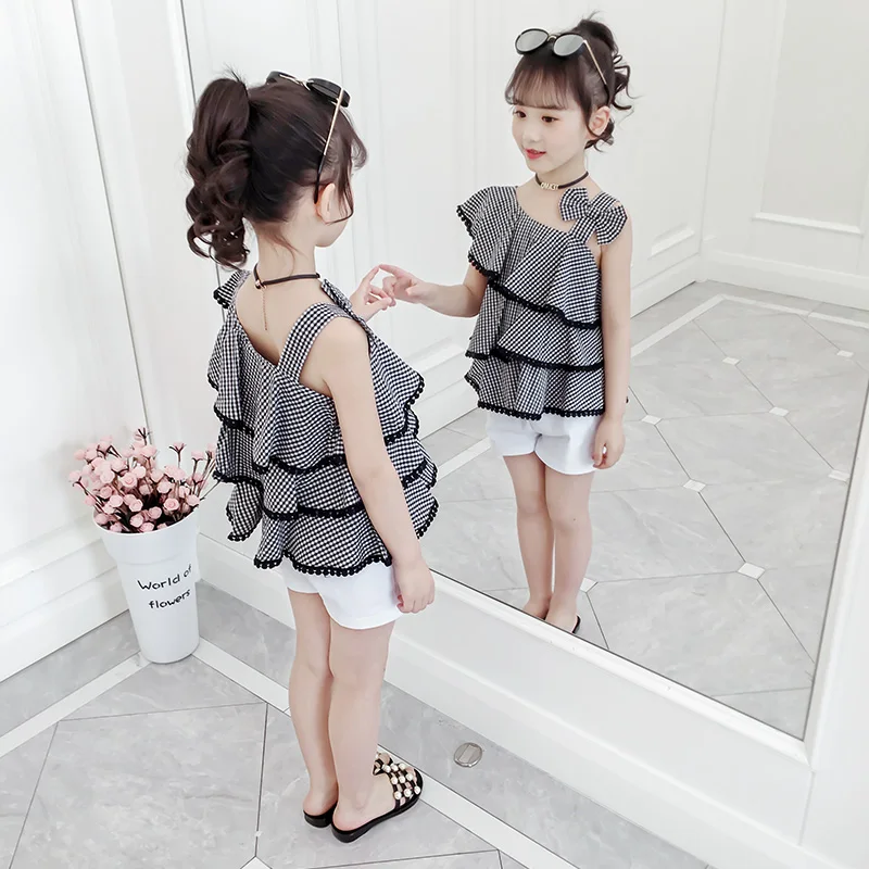 Костюм для девочек юбка на подтяжках + шорты комплект летней одежды 12 2020 новая