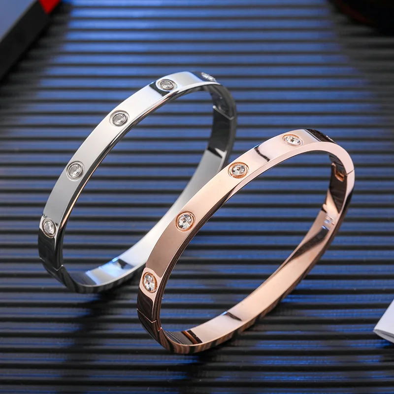 

Beautiful Lovers High Quality Bracelets 6mm Woman Stainless Steel Bangles and Bangles Cubic Zirconia Golden Woman Jewelry Gifts