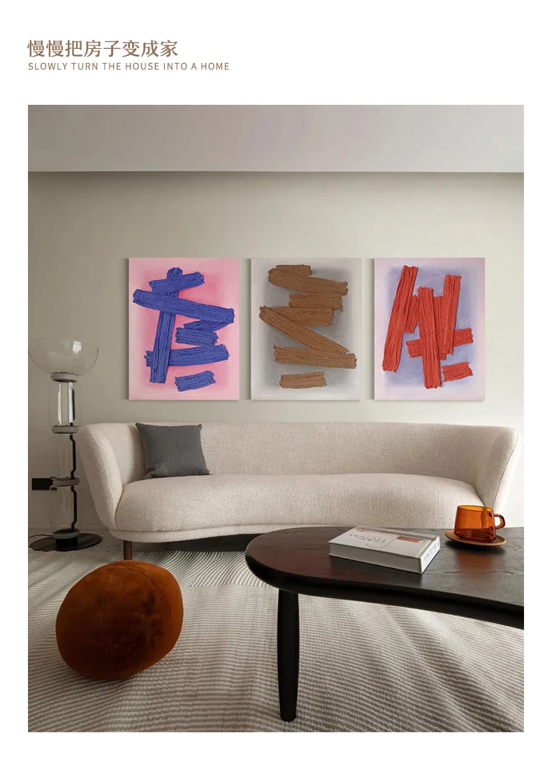 Ручная роспись маслом на холсте 3D абстрактная ярко-розовая синяя гостиная