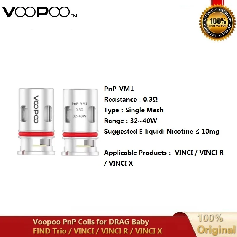 Original VOOPOO PnP Vape Coil Head Pnp-M2 Pnp-R1 Pnp-C1 PnP-VM1 Mesh PnP-R1 Mesh PnP RBA for VINCI R VINCI Mod Drag Baby trio