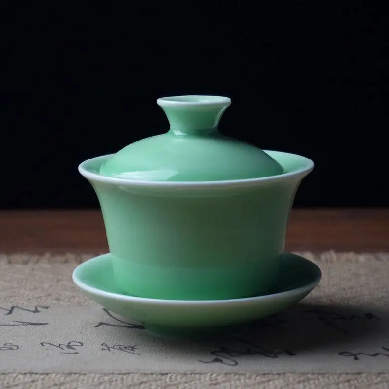 [GRANDNESS] Longquan Celadon фарфоровые Gaiwan КИТАЙСКИЕ чашки кракле глазури чайная посуда 150 мл - Цвет: F