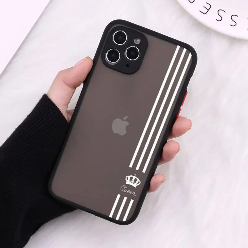 

King queen couple Phone Case For iPhone 12 11 Mini Pro XR XS Max 7 8 Plus X Matte transparent Cover