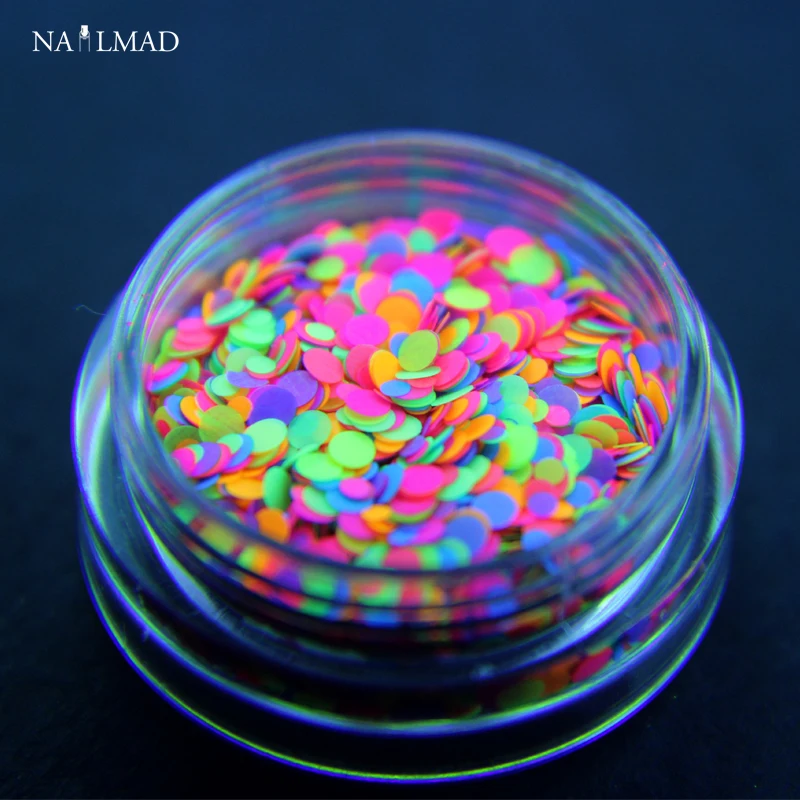 1 коробка блесток для ногтей мм 2 смешанные круглые Блестки светящиеся ногтевого