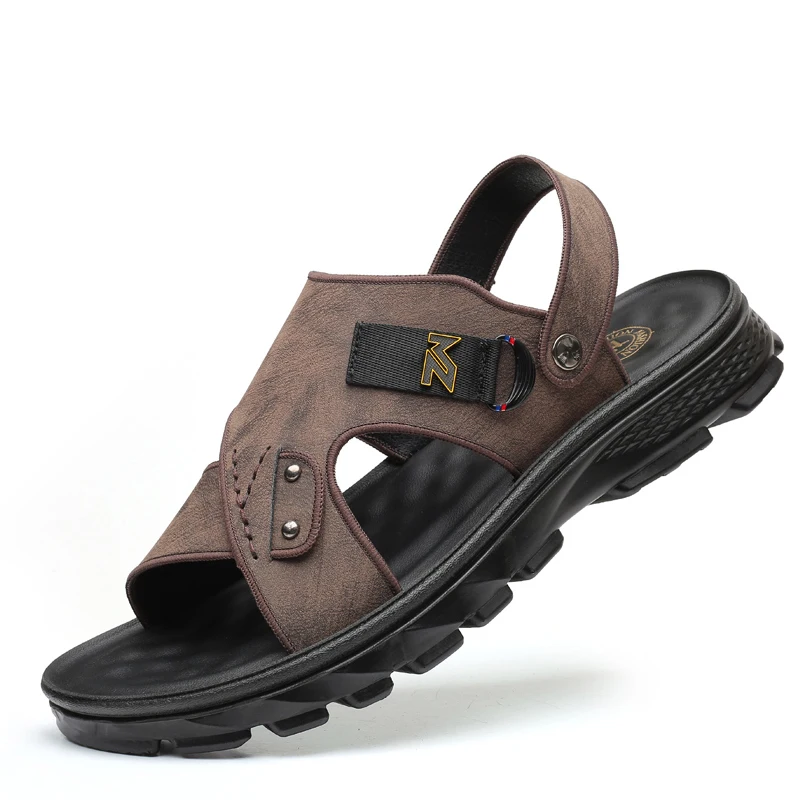 

Men's Sandals 2021 New Trendy Summer Wear Leather Soft Sole Leather Sandals Thick Sole Beach Shoes Non-Slip Dual Purpose Slipper