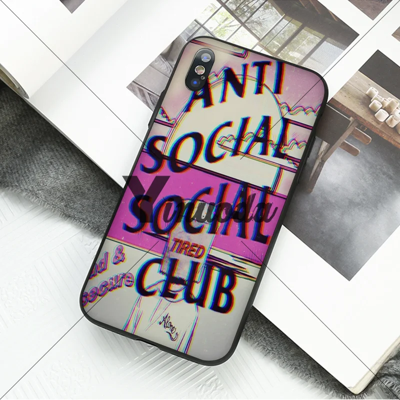 Yinuoda Anti Social Club ASSC TPU Soft Phone Cover for iPhone X XS MAX 6 6s 7 7plus 8 8Plus 5 5S SE XR 11 11pro max | Мобильные