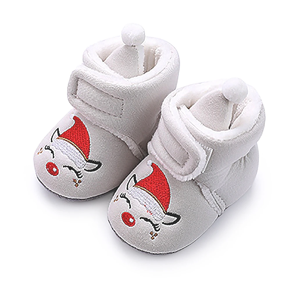 

Jlong Christmas Baby Boy Girl Santa Claus Shoes Toddler Plush Fleece First Walker 0-18M Reindeer Infant Fleece Snow Boots