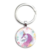 2020 fashion creative art cartoon children unicorn time glass pendant keychain men and women jewelry keychain
