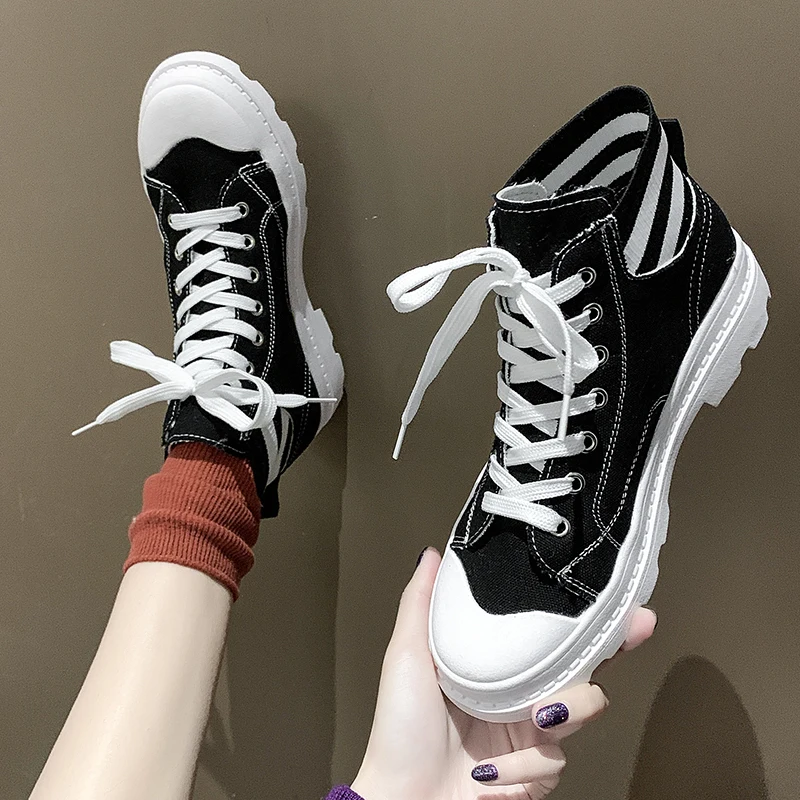 

Fashion Breathable Female Casual Sneakers Platform Comfortable Leisure New High-top Canvas Women Shoes 2019 Spring U16-53