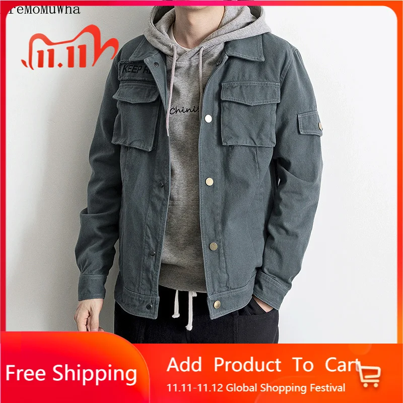 Ветровка мужская с несколькими карманами пальто из хлопка и парусины в стиле