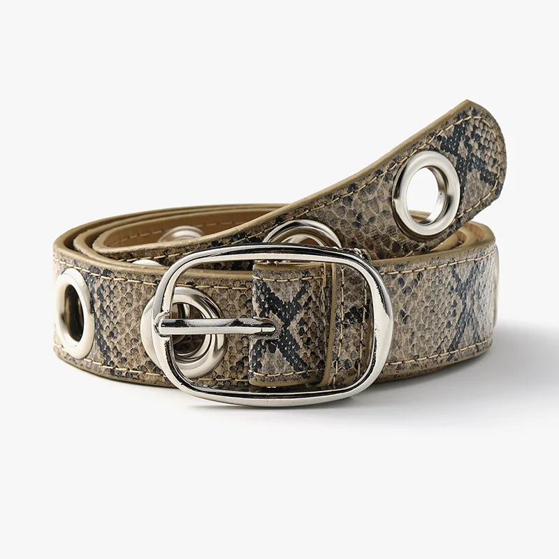 

2020 Fashion Snake Skin Print Belts For Women Grommet Eyelet Black Buckle Waistband Pu Leather Female Waist Belt