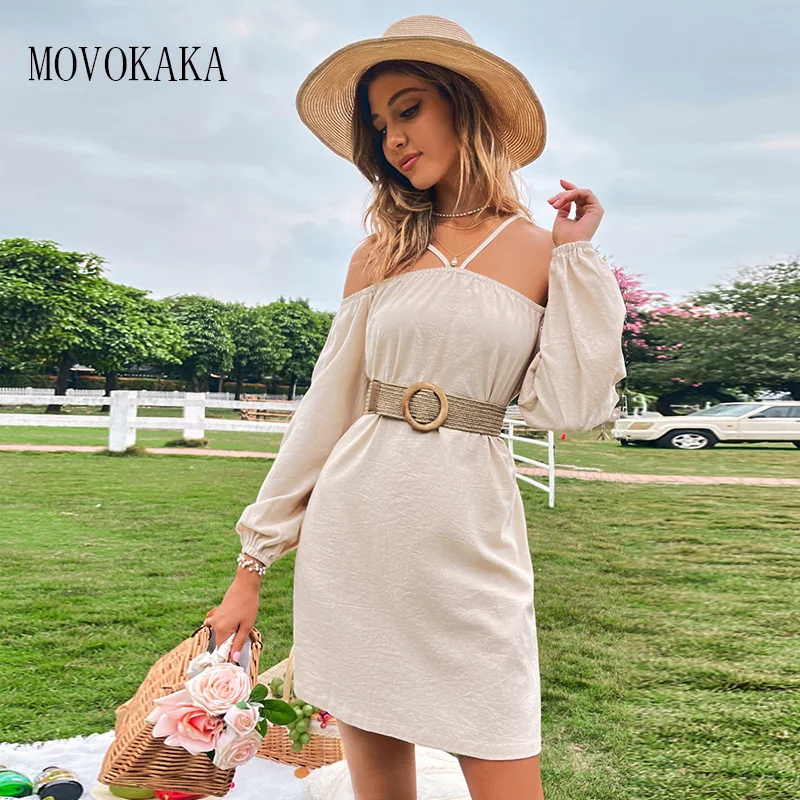

MOVOKAKA весенне-летнее модное Хлопковое платье, сексуальные однотонные короткие платья с открытой спиной и завязкой на талии, Бандажное оранж...