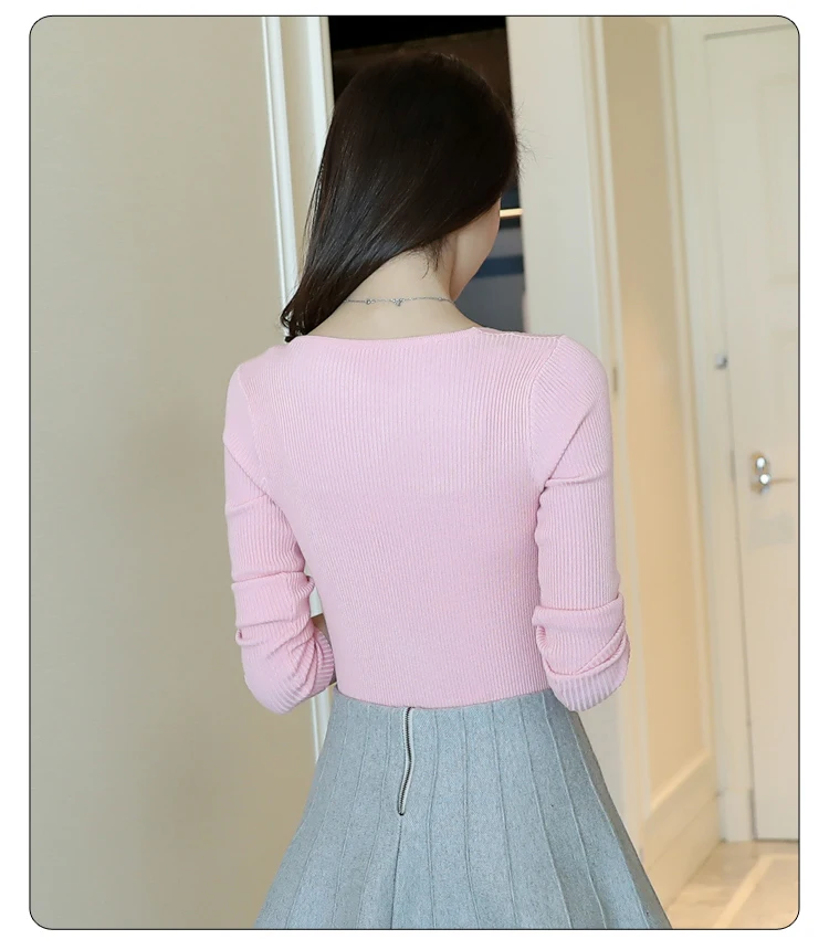 

Comfortable Breathable V-neck Stretch Black Knit Pullover Women 2019 Autumn Winter New Fashion Slim Slim Long-sleeved Sweater