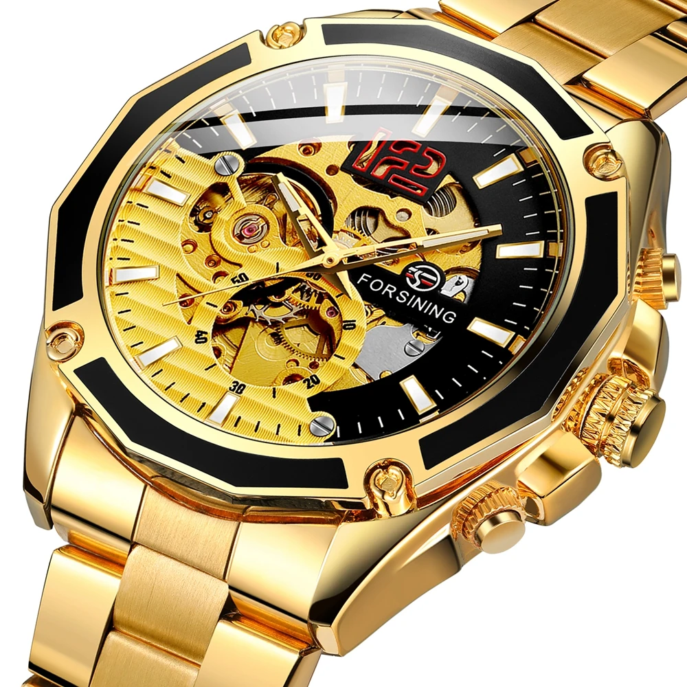 

FORSINING Fashion Wristwatches Men's Steampunk Square Skeleton Gear Auto Mechanical Watches Gift Box Free Ship