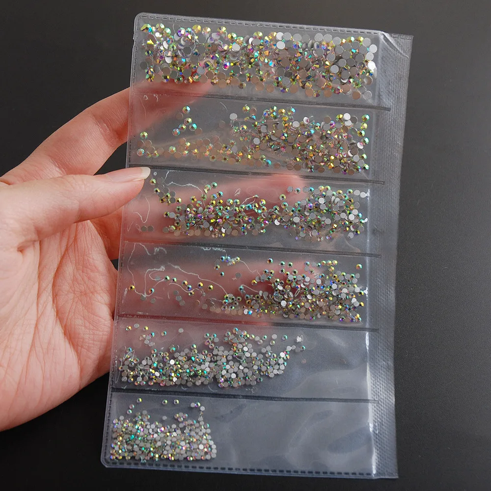 Лак для ногтей Стразы бесцветная защитная пленка AB смешанных 6 размеров ss3 ss10 1680