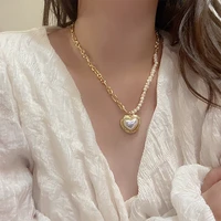 fashion girls natural freshwater pearl necklace women vintage trend contracted heart shape pendant clavicle chain jewelry gift