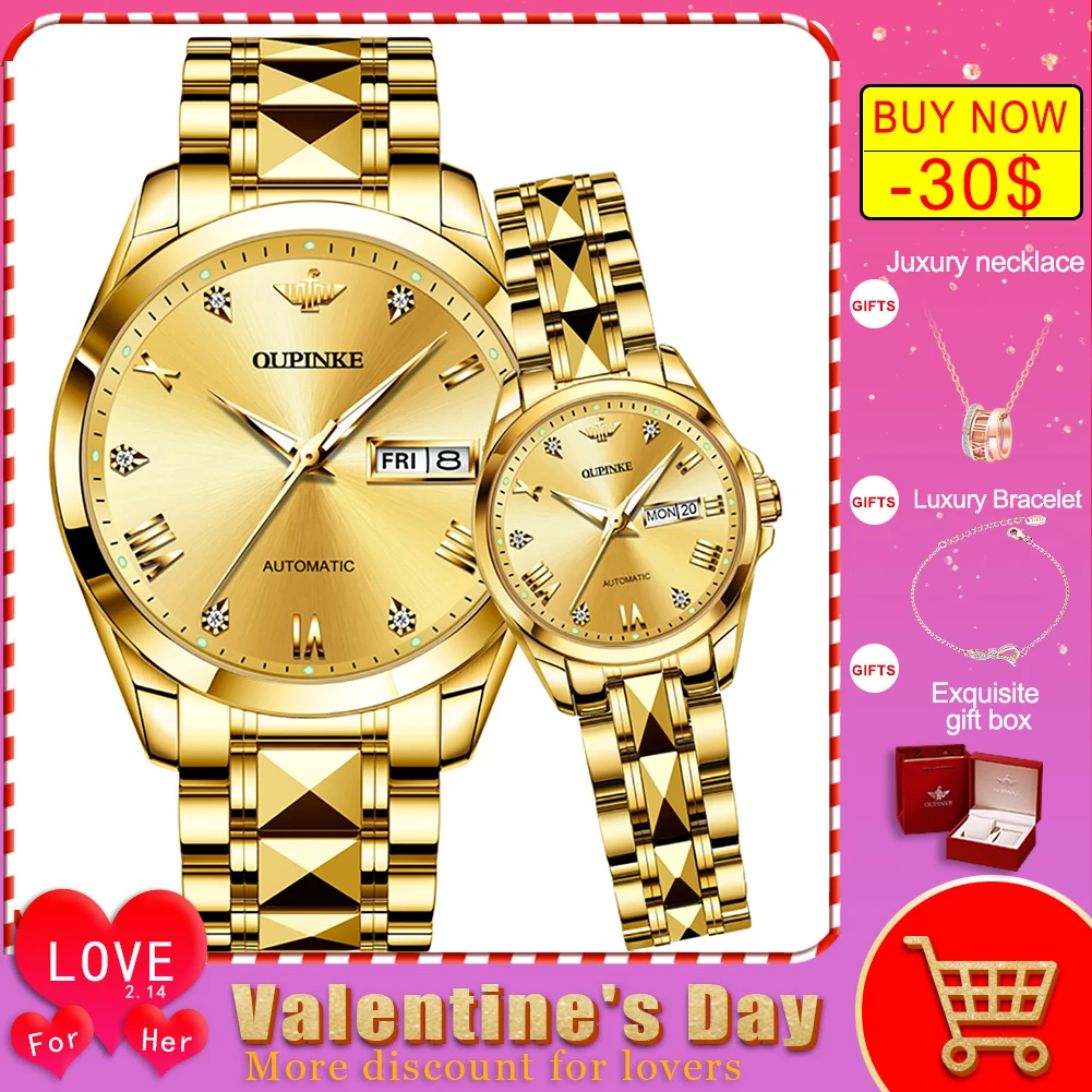 OUPINKE  Couple Watch for Men Women His & Hers Watch Pair Swiss   Matching Bracelet Wristwatch Automatic Valentine's Gifts sets