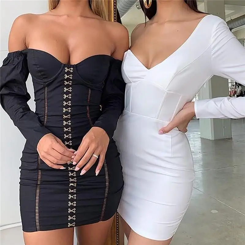 2019 Новое Осеннее сексуальное однотонное мини-платье с открытой спиной модное