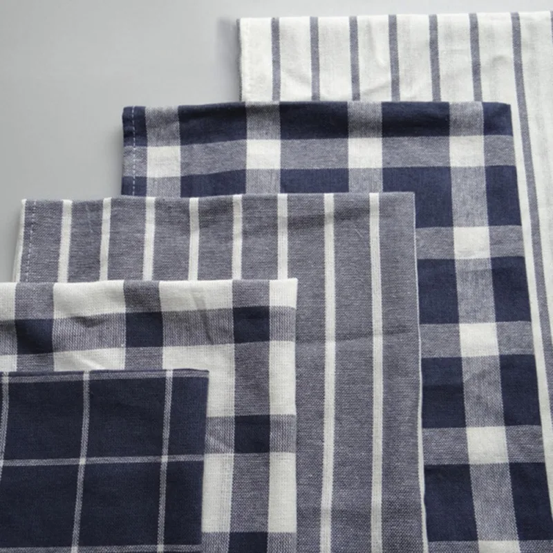 

100% Cotton Table Napkin 3pcs High Quality Blue White Plaid Striped Tea Towel Kitchen Towel Napkin Table Cloth Hot