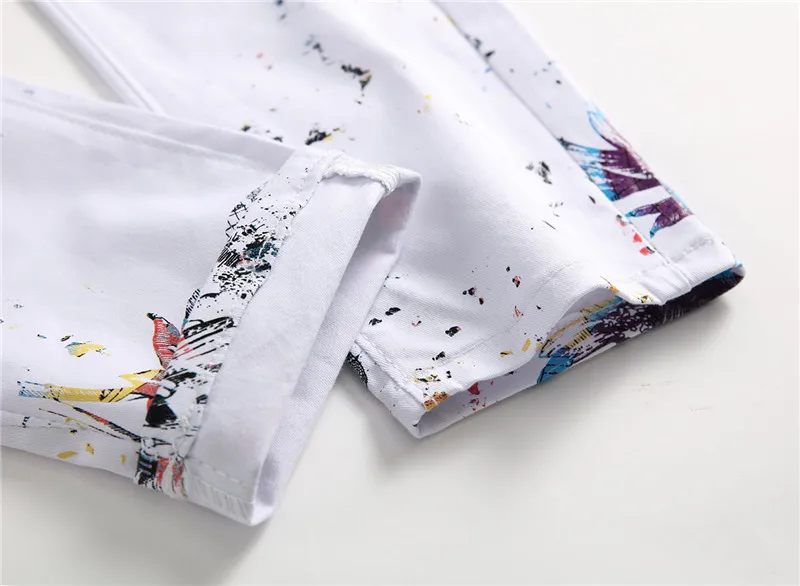 

Mens Jeans Pants for Men Skinny Slim Fit White Stretch Man Pants Jeans with Print Men's Casual Full Length Fashion Boys