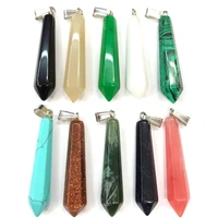 5pcslot natural malachite grey agates pendant hexagonal cone stone pendants for making diy jewelry necklace size 10x50mm