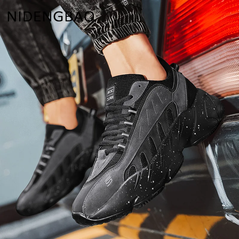 Men Chunky Sneakers 2021 Fashion Men's Casual Shoes Height Increasing Thick Sole Male Streetwear Breathable Running Shoes