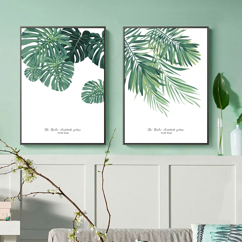 

Nordic Green Plant Monstera Canvas Paintings Hand Painted Leaves Wall Art Poster Simple Pictures for Room Decor Print Decoration